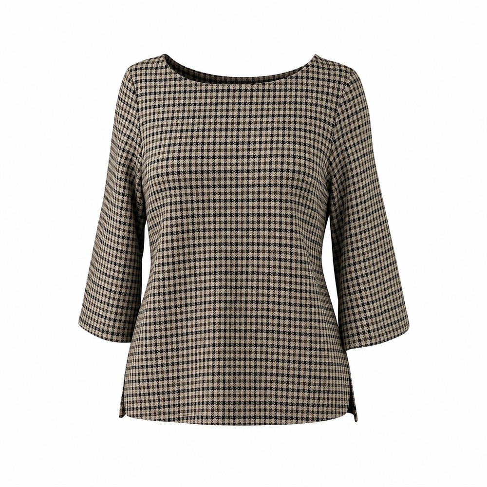 J. Jill Top Women Medium Petite Ponte Knit Houndstooth 3/4 Sleeve Boat Neck Gray